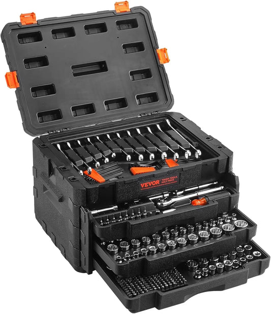 Professional Mechanics Tool Set Sockets Wrenches Bits Storage Case