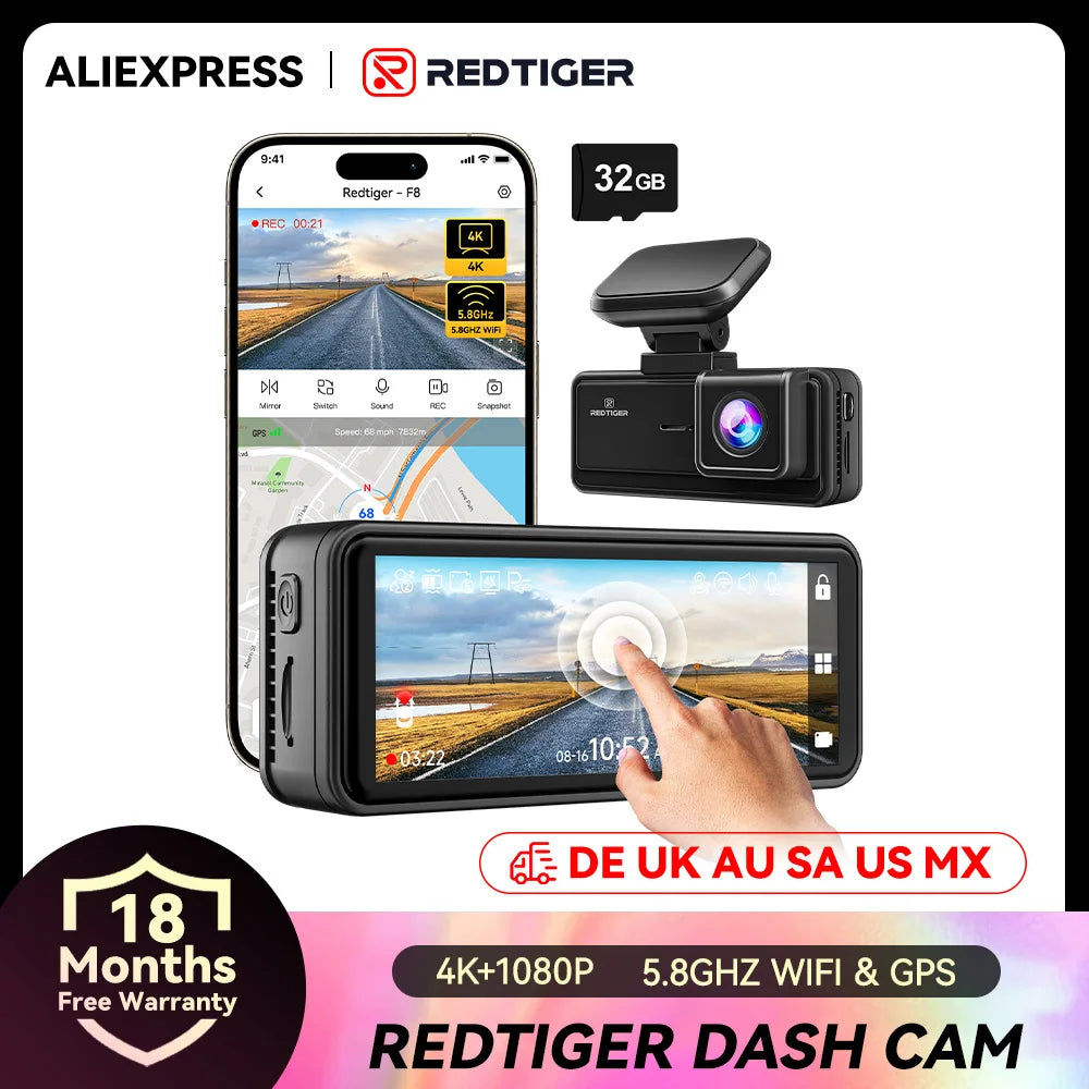 REDTIGER Dash Cam 4K With Built In GPS Night Vision