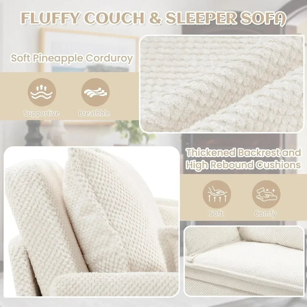 Pull-Out Sofa Bed Convertible Sleeper Corduroy With USB Charging