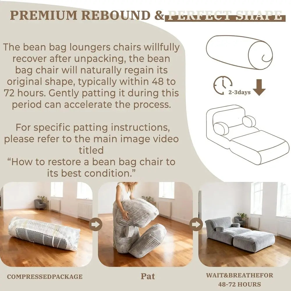Bean Bag Chair With Memory Foam And Armrests For Living