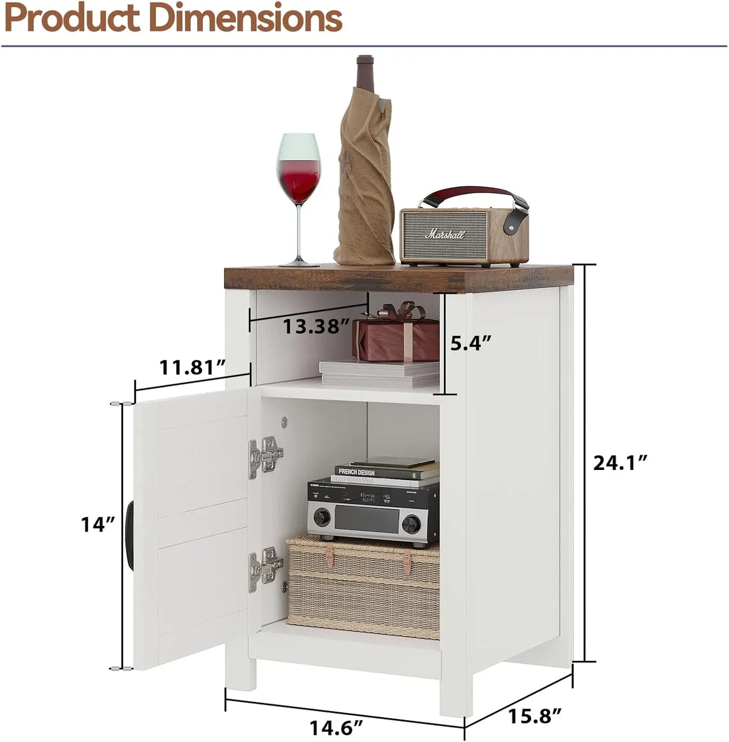 Farmhouse Nightstands Set of 2 With Charging Station and Storage
