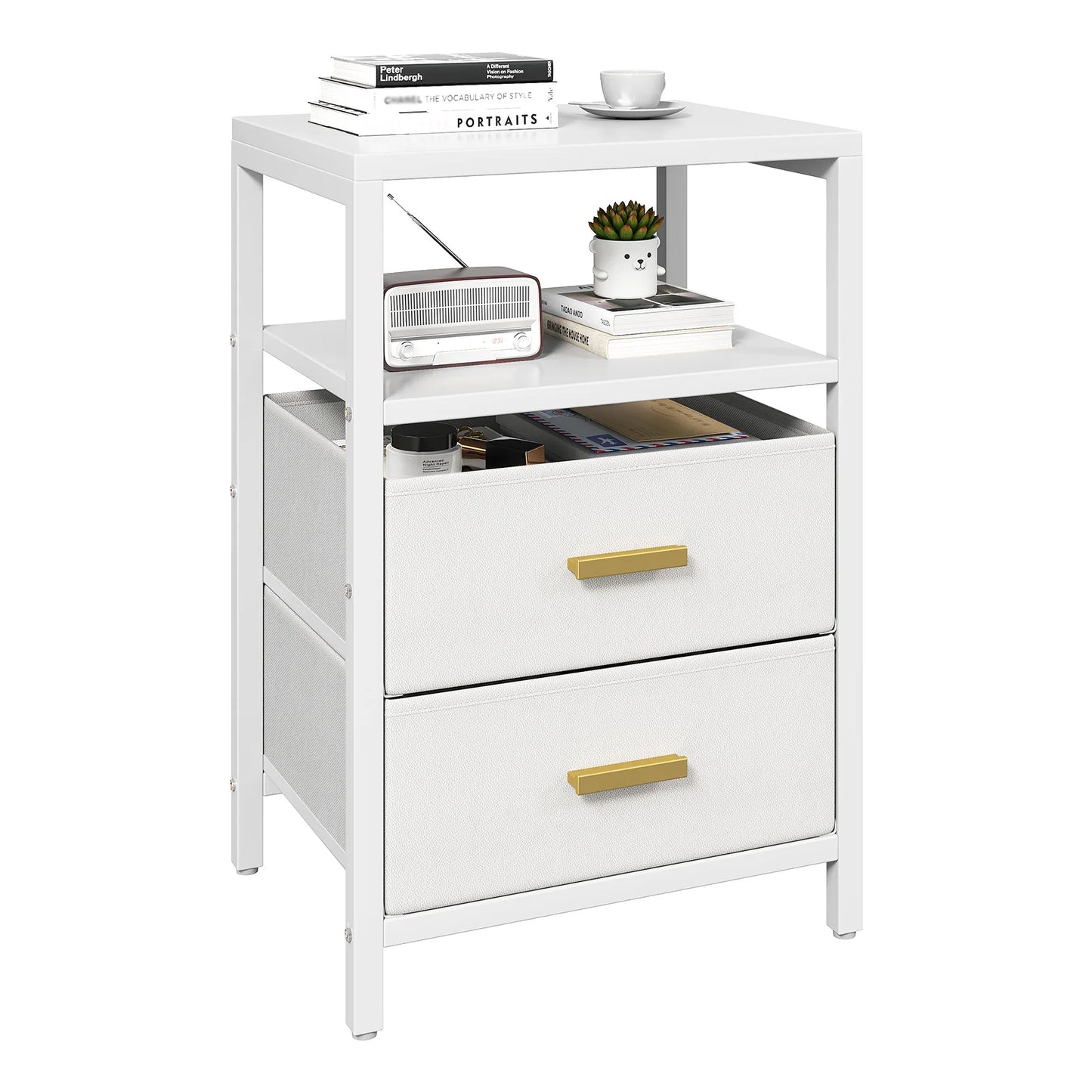 Particle Board Modern Bedside Table With Fabric Drawers