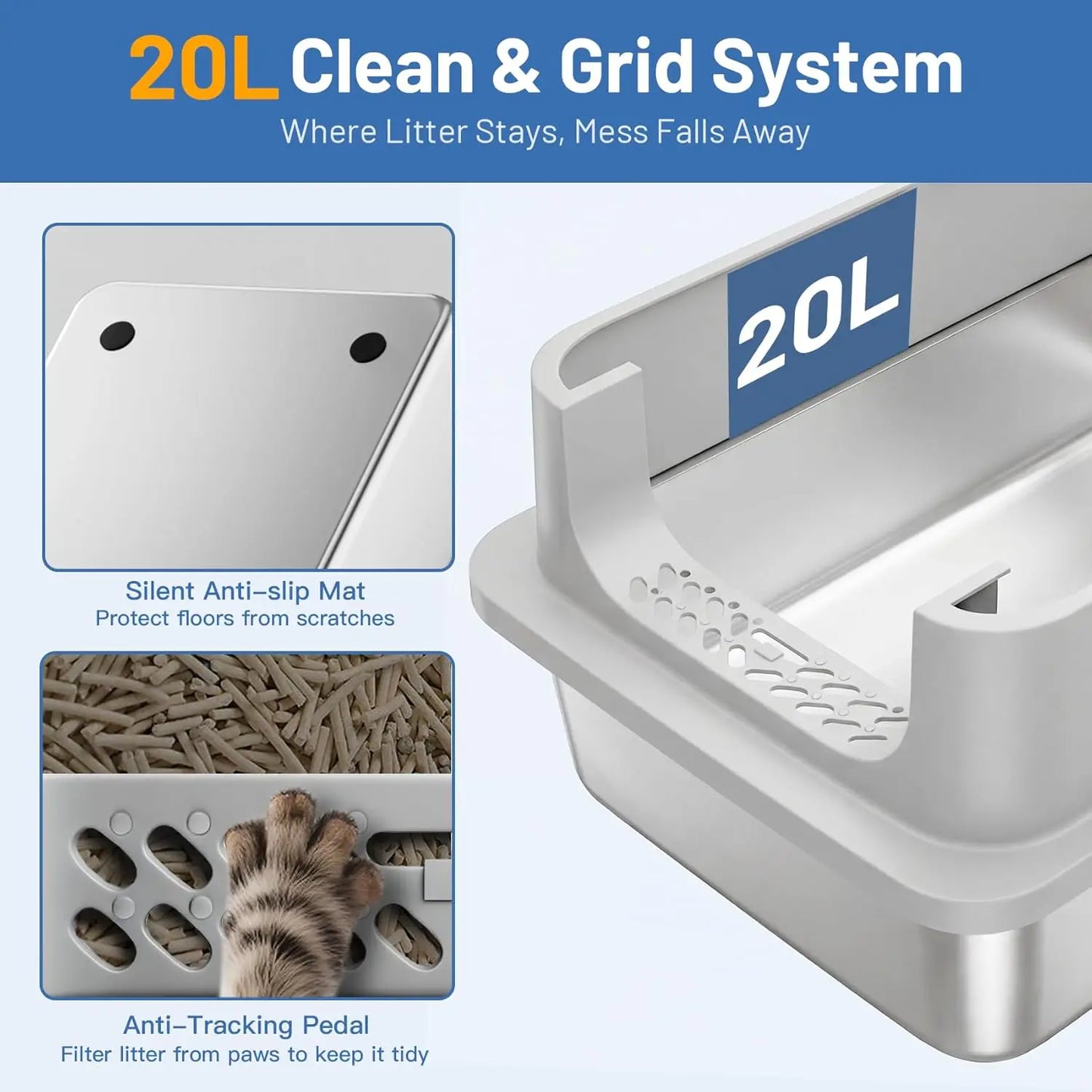 2-Pack Stainless Steel Cat Litter Box With Lid, Leak-Proof Odor-Resistant