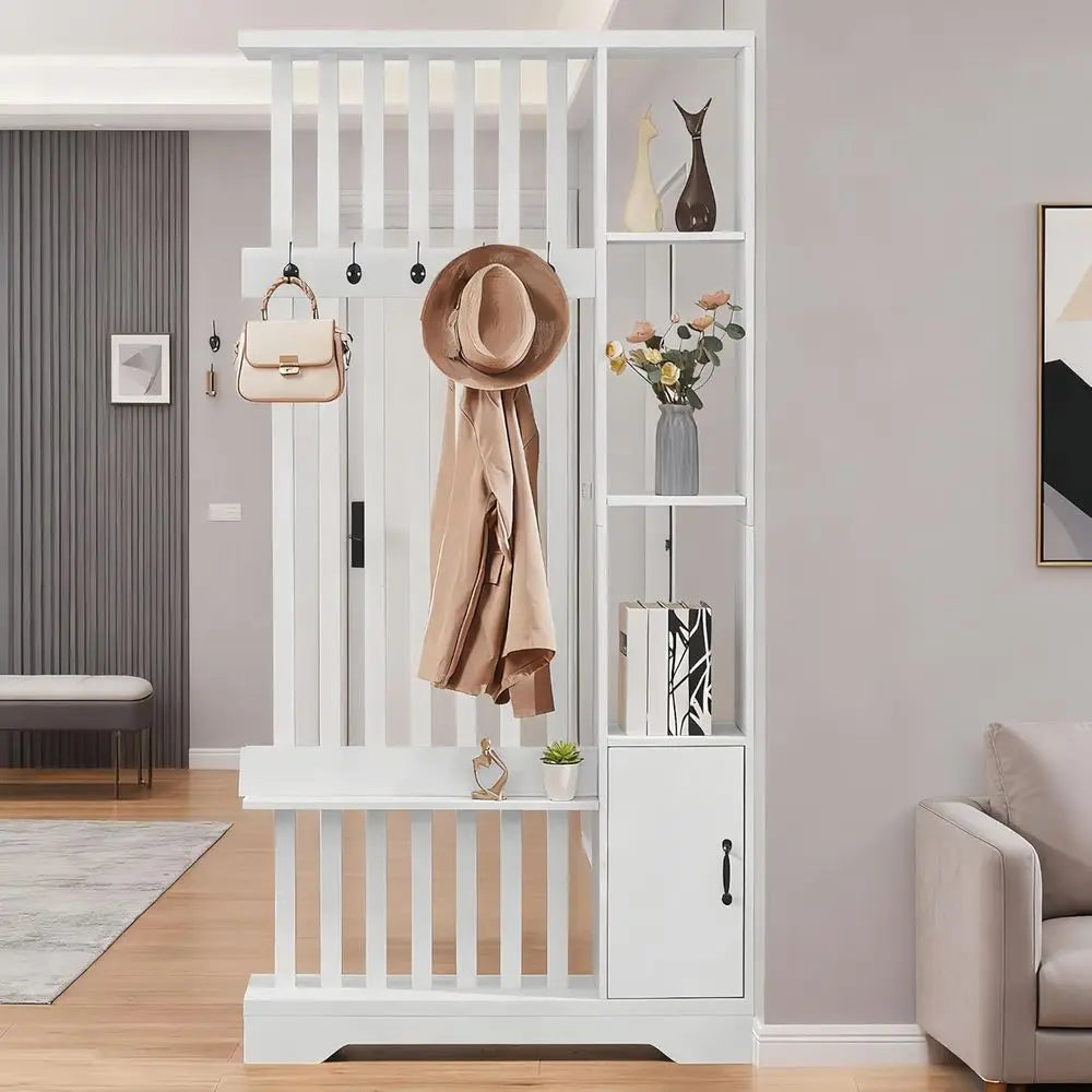 Room Divider With Shelves Freestanding Wood Privacy Screen Coat Rack