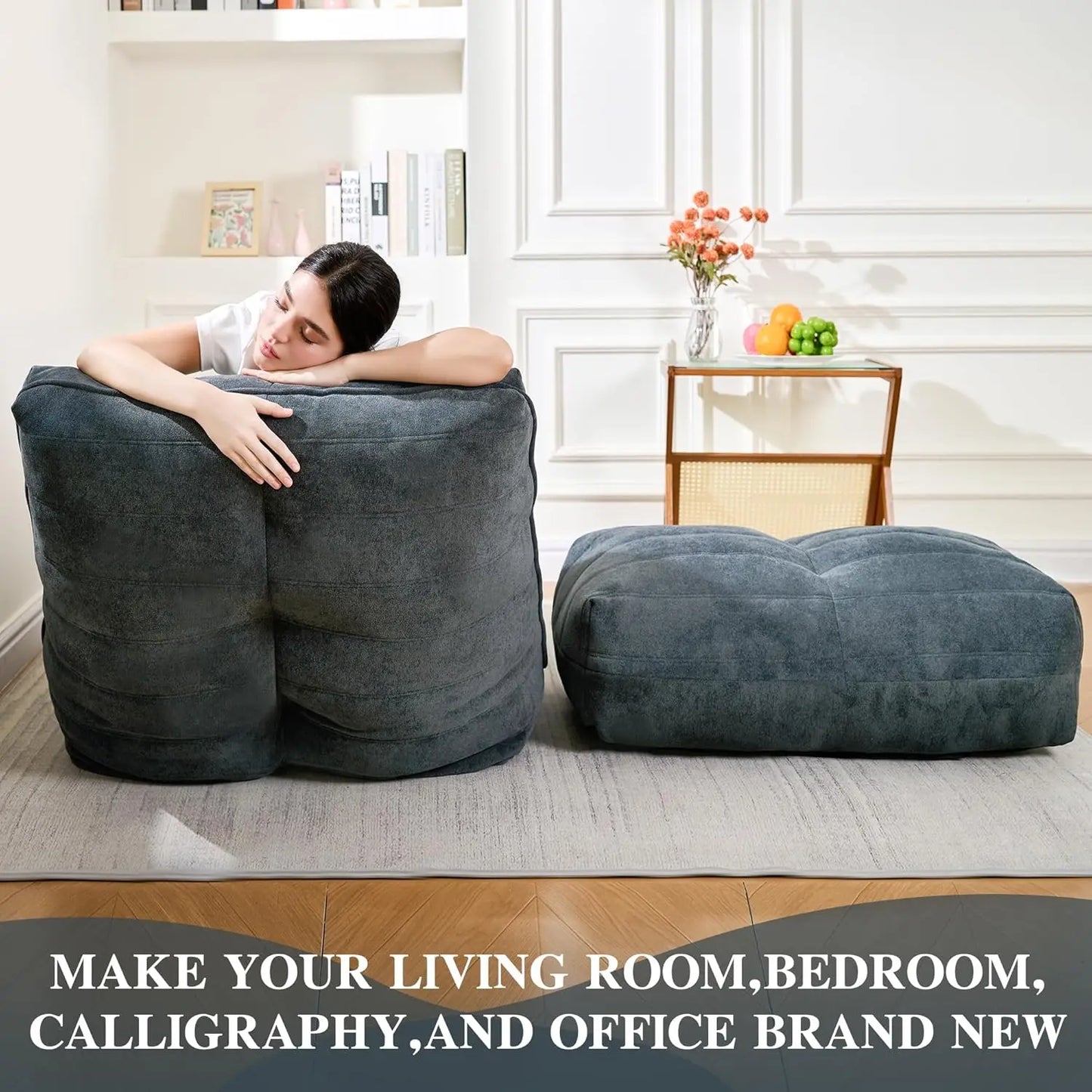 XMSJ Bean Bag Chair With Ottoman And Memory Foam Sofa
