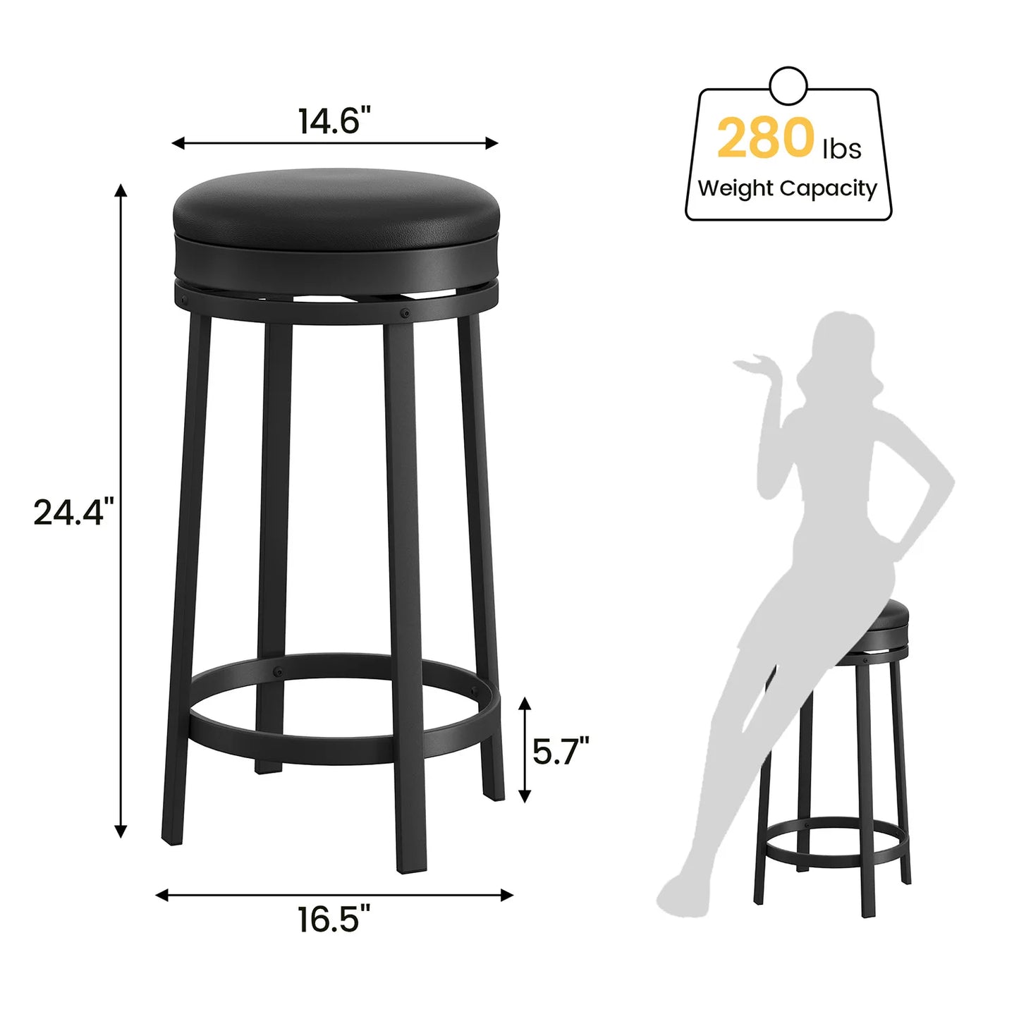 TWISTER.CK Backless Swivel Bar Stools, PU Leather, Metal Frame