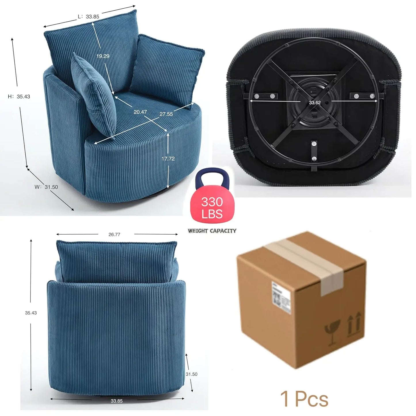 Corduroy Upholstered Swivel Barrel Chair Living Room Customized