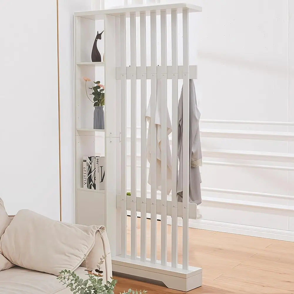 Room Divider With Shelves Freestanding Wood Privacy Screen Coat Rack