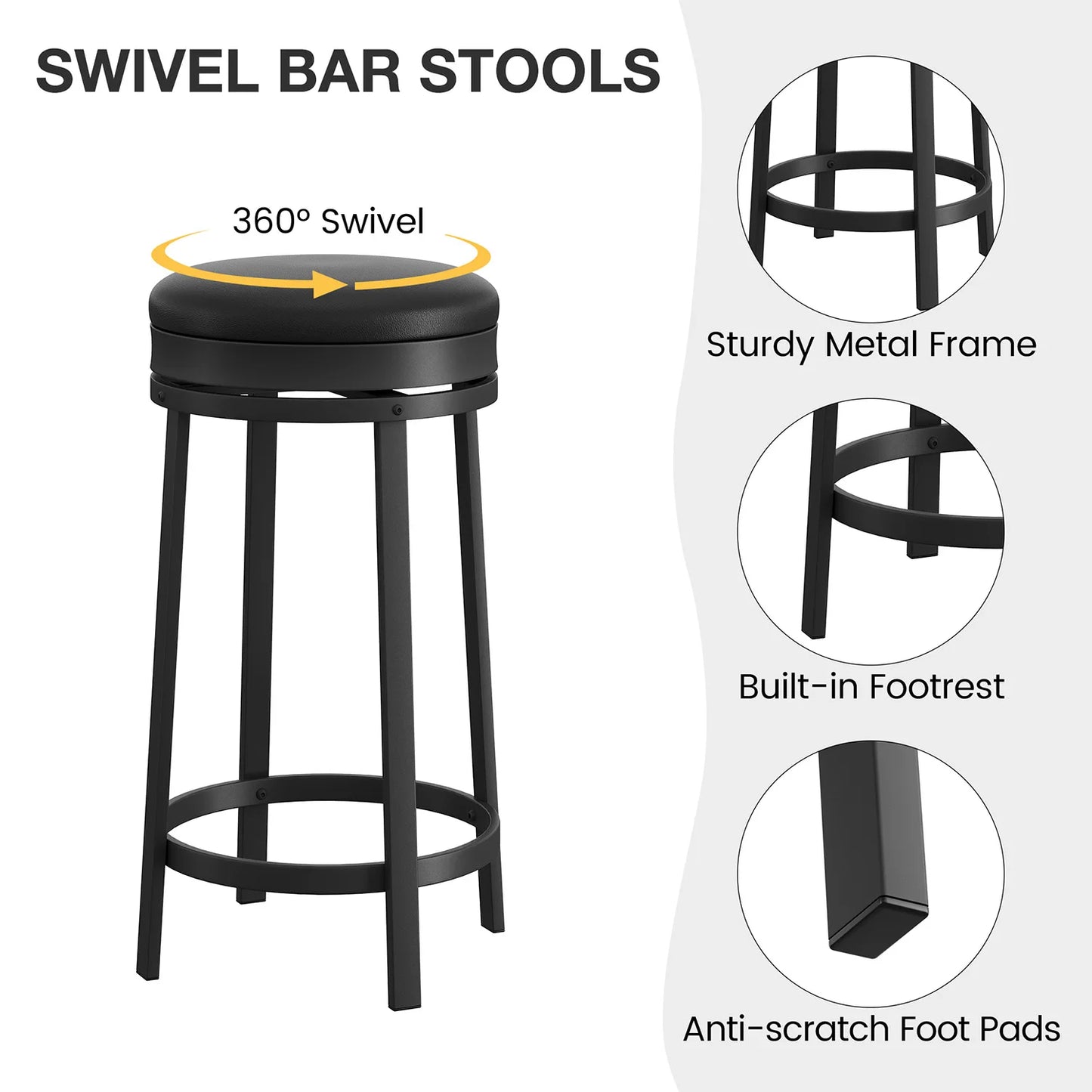 TWISTER.CK Backless Swivel Bar Stools, PU Leather, Metal Frame