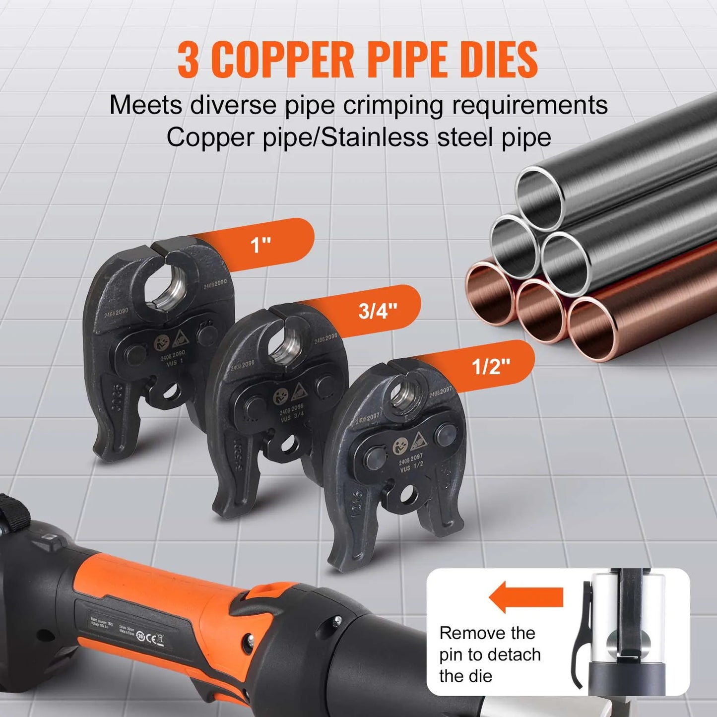 SucceBuy 18V Electric Pipe Crimping Tool Press Kit 3 Jaws