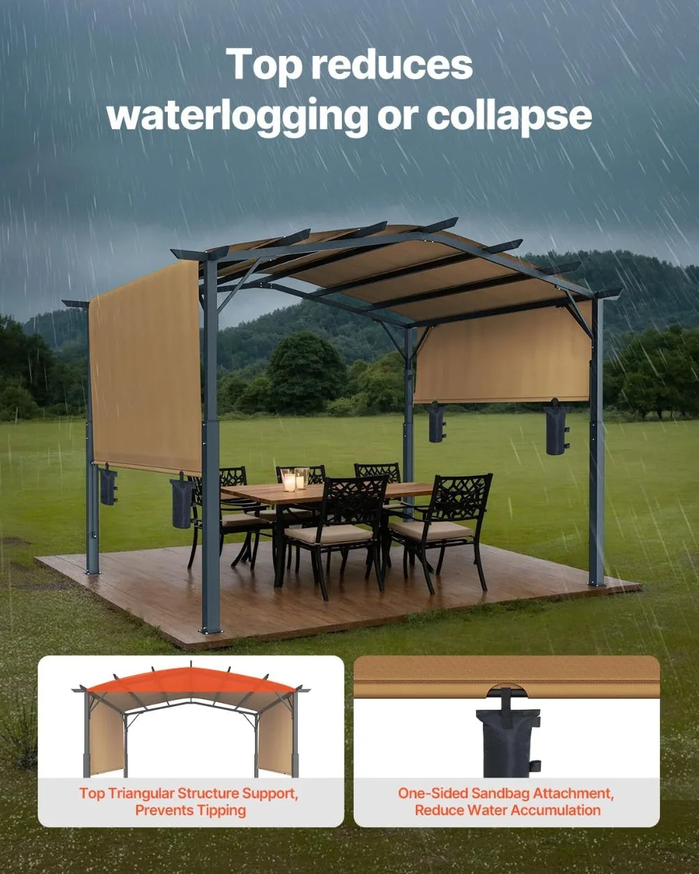 Outdoor Pergola With Retractable Canopy Heavy Duty Metal Frame