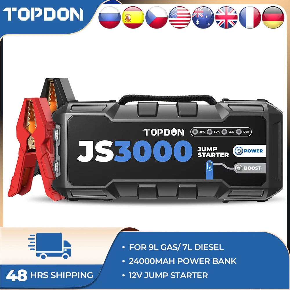 Topdon JS3000 3000A Jump Starter Power Bank 24000mAh Car Booster