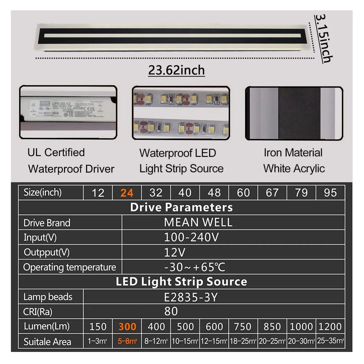 Modern Outdoor Long Strip LED Wall Lighting Fixture IP67