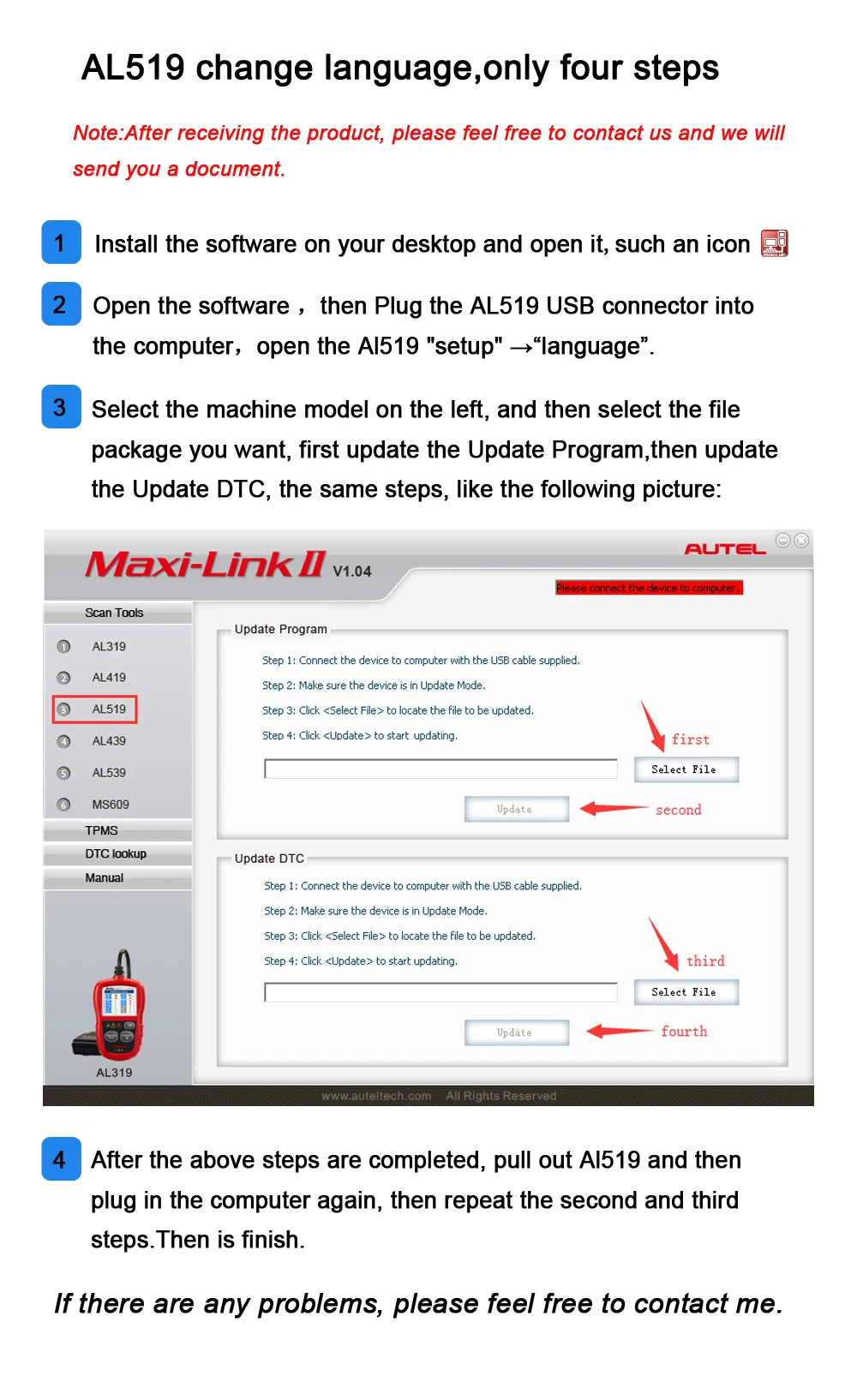 Autel AL619 AL519 OBD2 Scanner Car Diagnostic Tool ABS SRS