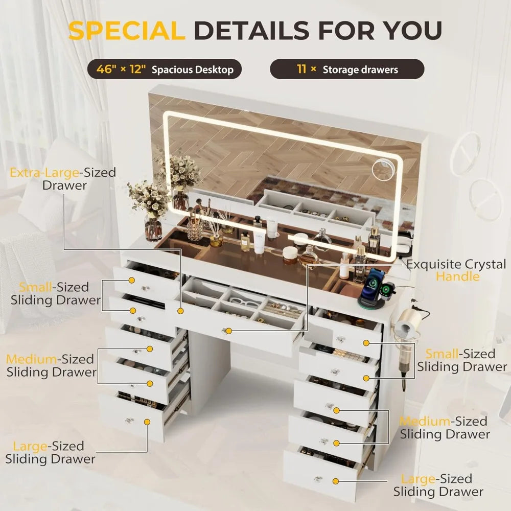 Makeup Vanity Desk With LED Mirror And Drawers