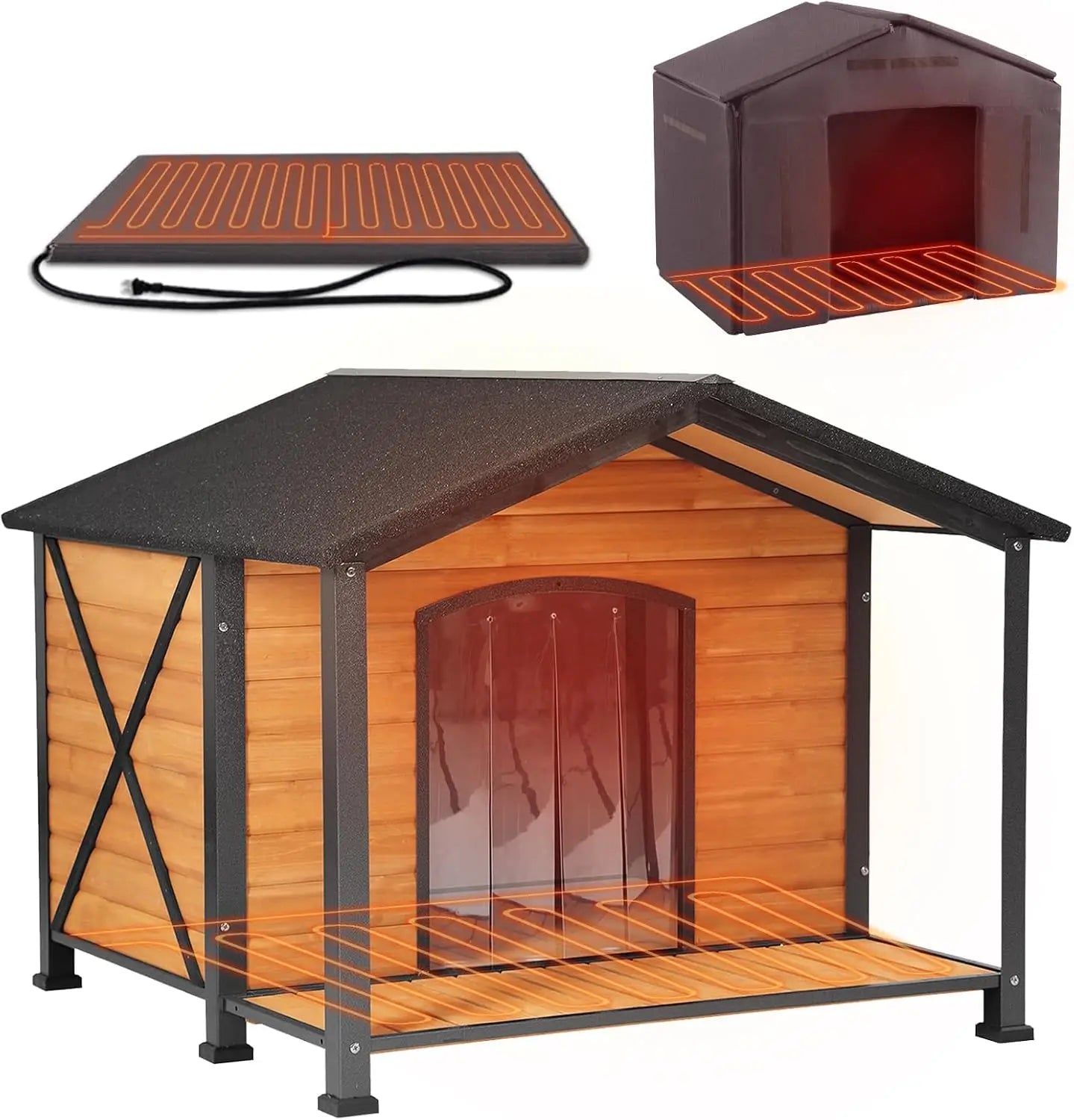 Insulated Heated Weatherproof Outdoor Dog House With Pad And Frame