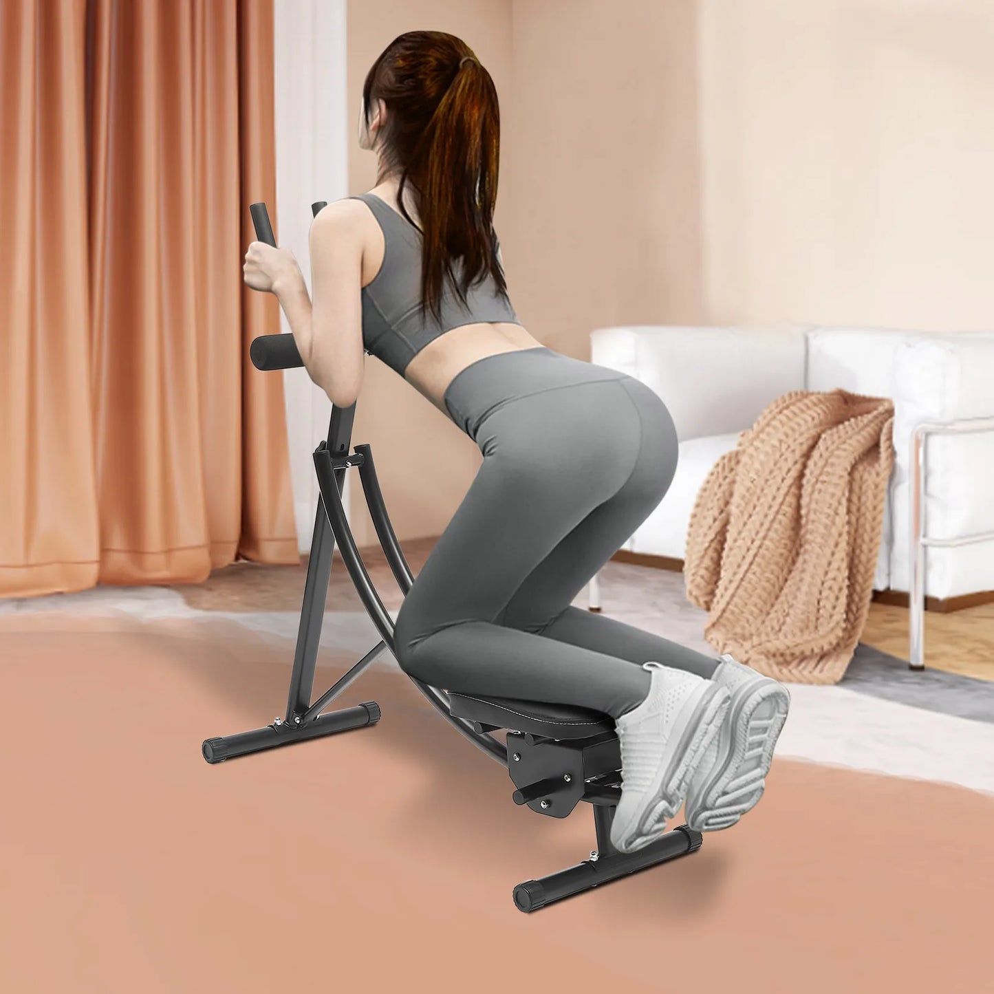 Abdominal Crunch Coaster, Height Adjustable Ab Trainer Abdominal Whole with LCD Monitor & Six Silent Rollers for Home,Gyms