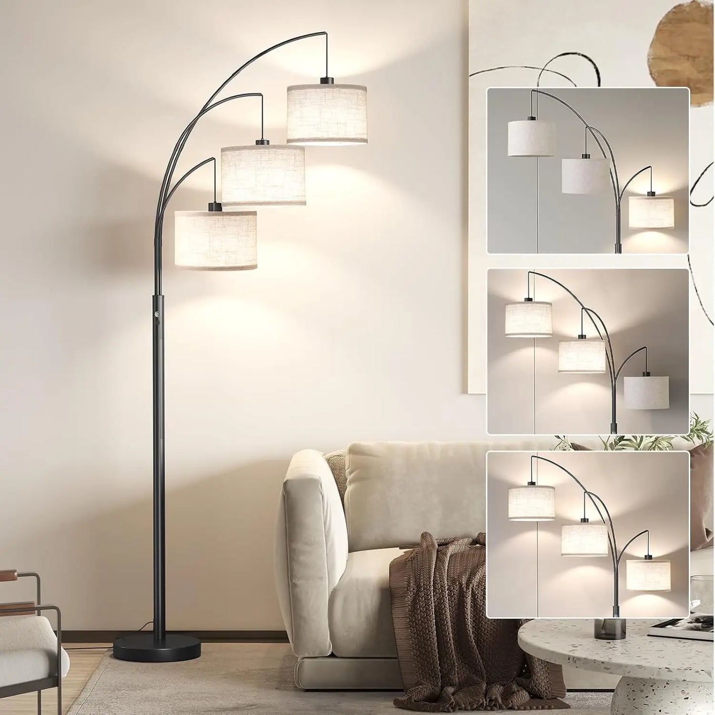 Arc Floor Lamp With 3 Lights Modern Standing Lamp Adjustable