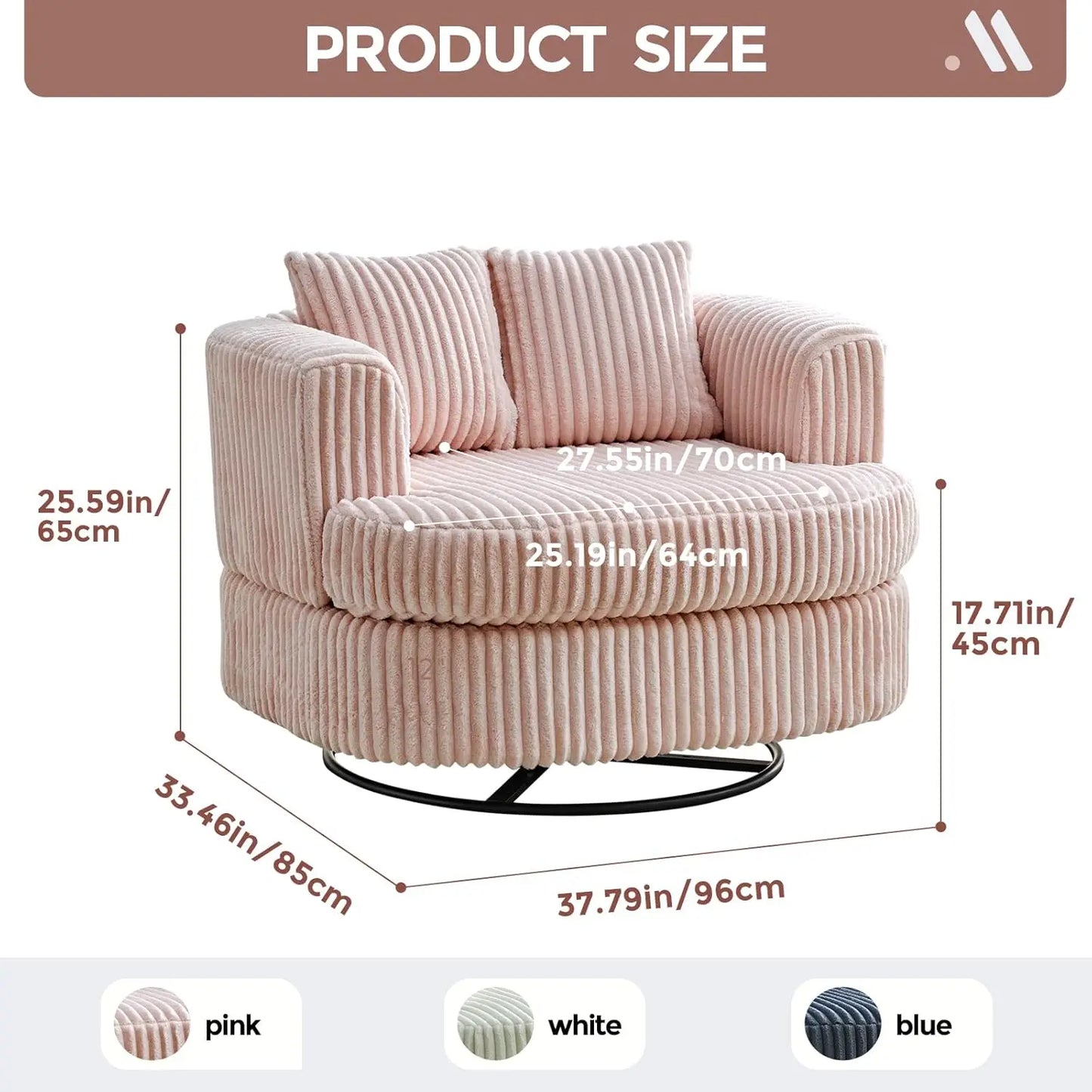 Oversized Swivel Round Chair In Soft Corduroy Lounge