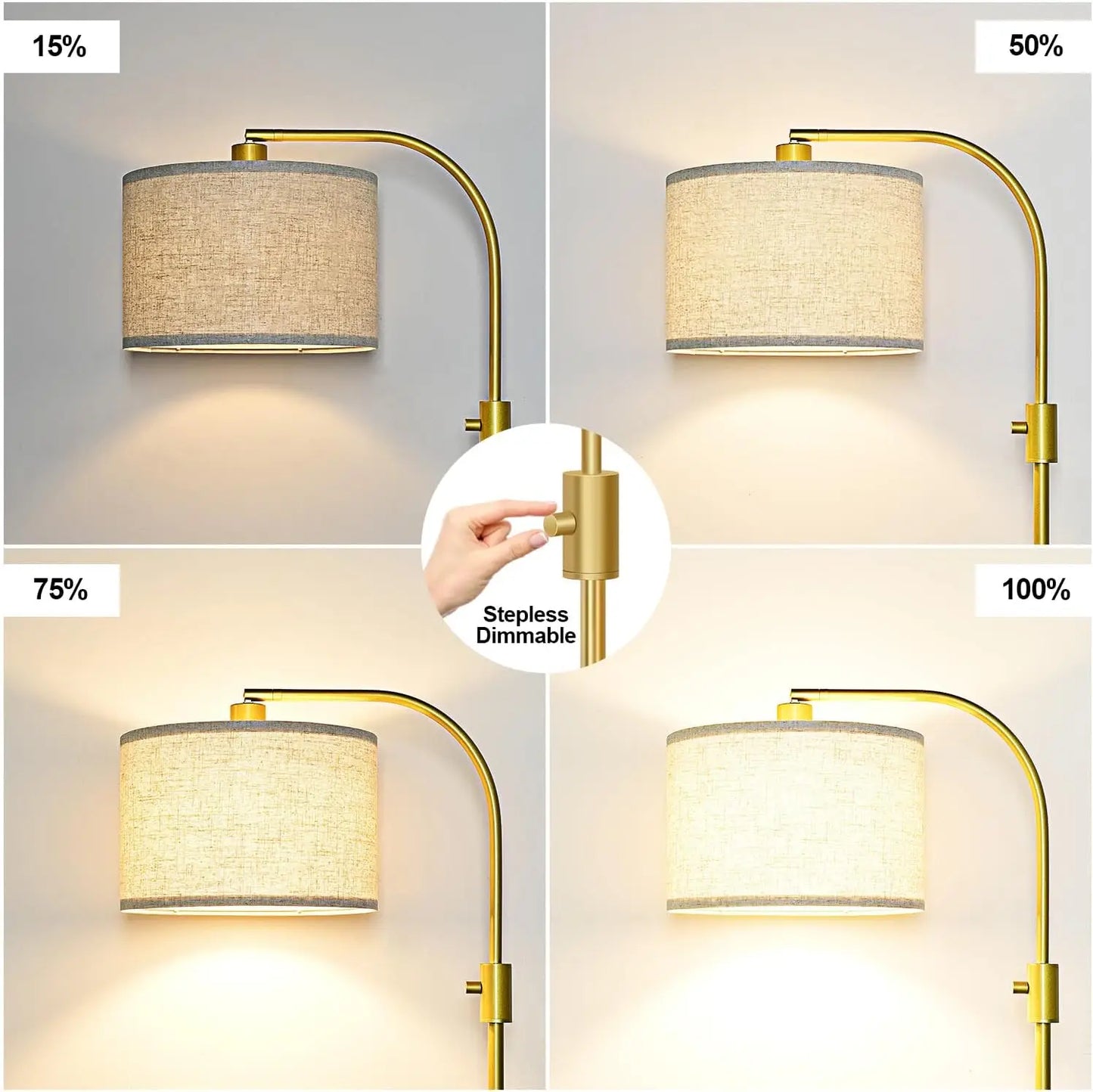 Modern Arc Dimmable Floor Lamp With Linen Shade Bulb Included