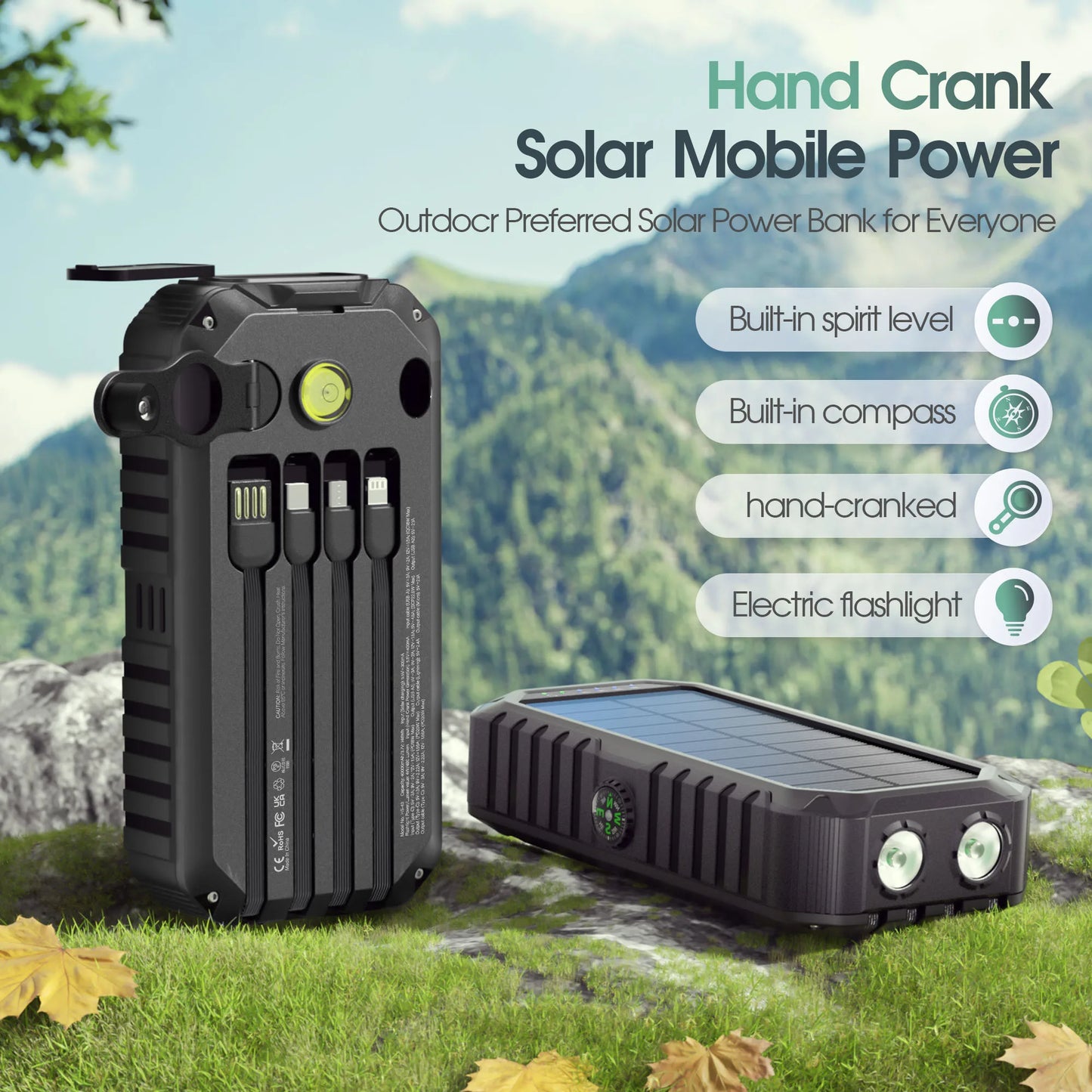 40000mAh Solar Power Bank With Hand Crank And Cables
