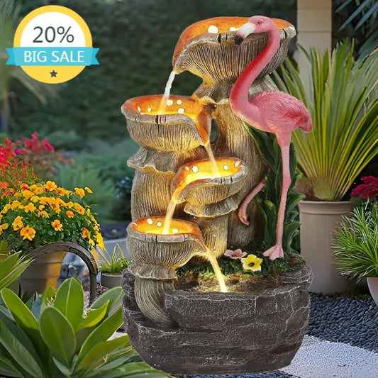5-Tier Indoor Outdoor Waterfall Fountain With LED Lights