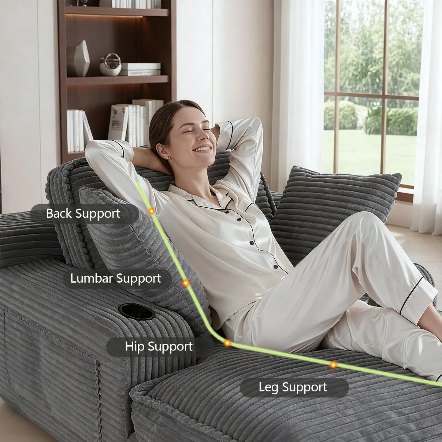 Indoor Oversized Chaise Lounge Chair With Pillows And Pockets