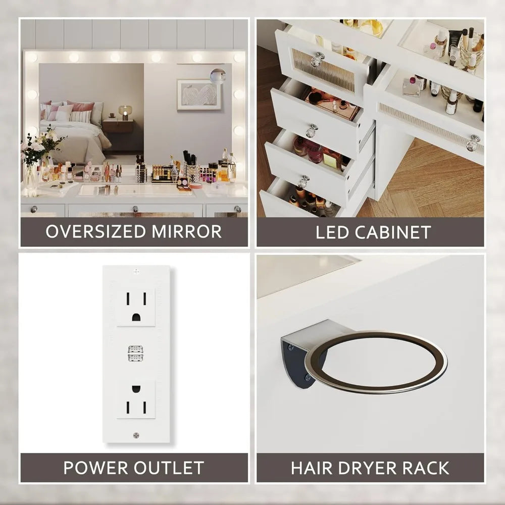 Makeup Vanity Desk With Lights Mirror Charging Station