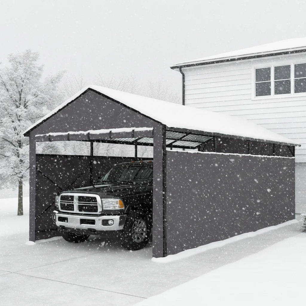 Heavy Duty Metal Carport With Oxford Cloth Enclosure