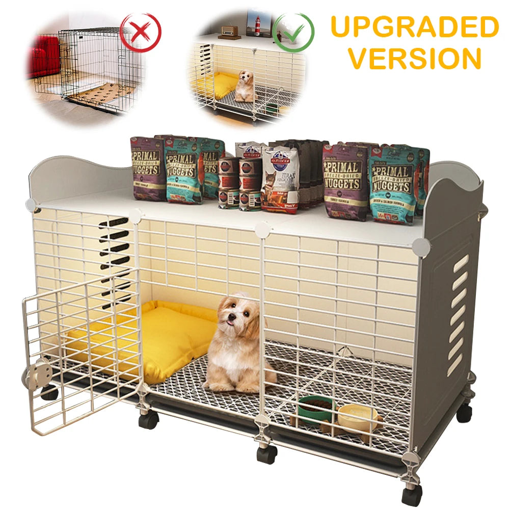 NONE Dog Kennel End Table With Wheels Tray Wired Cage