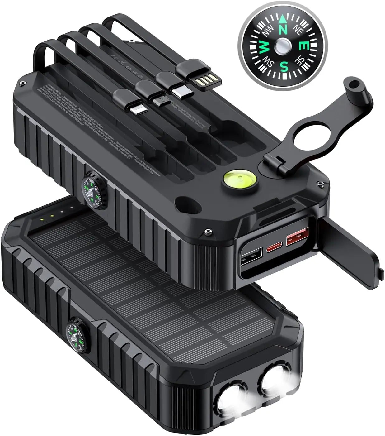 Solar Charger 40000mAh With Built-In Cables and Hand Crank