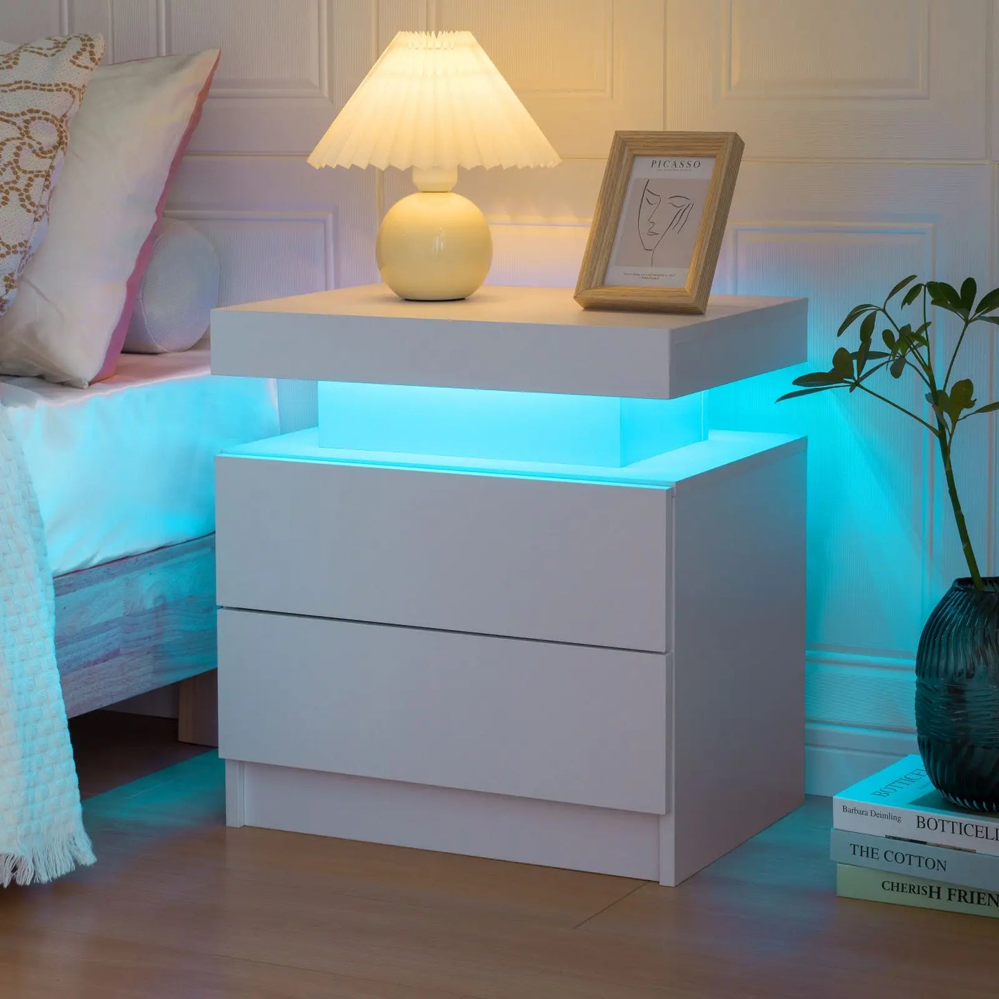 Cubehom LED Nightstands With RGB Lights And Two Drawers