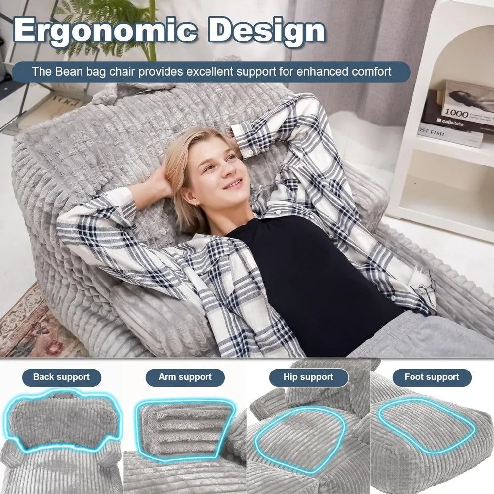 Memory Foam Bean Bag Chair With Armrests Ergonomic Lounger