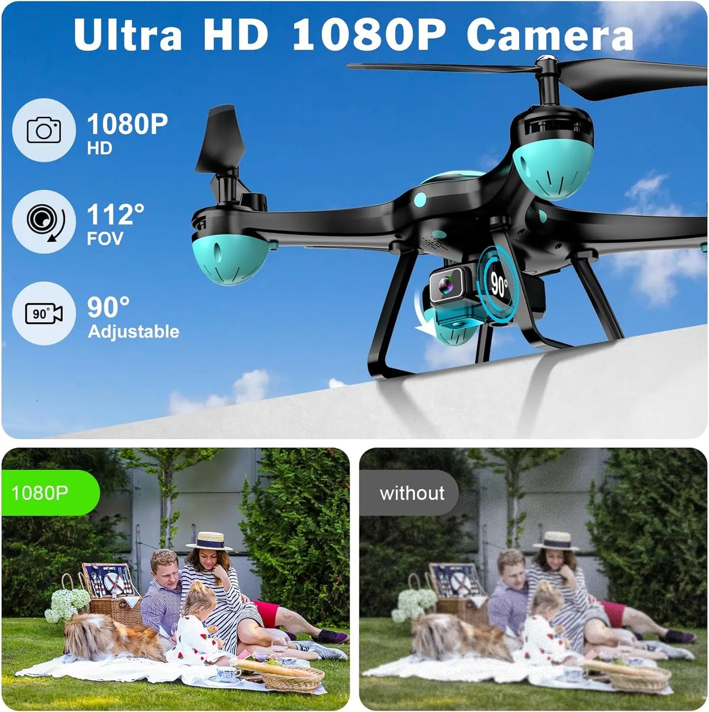 Beginner Drone with 1080P Camera, Gesture Selfie, Altitude Hold, One Key Start, 3D Flips, 2 Batteries