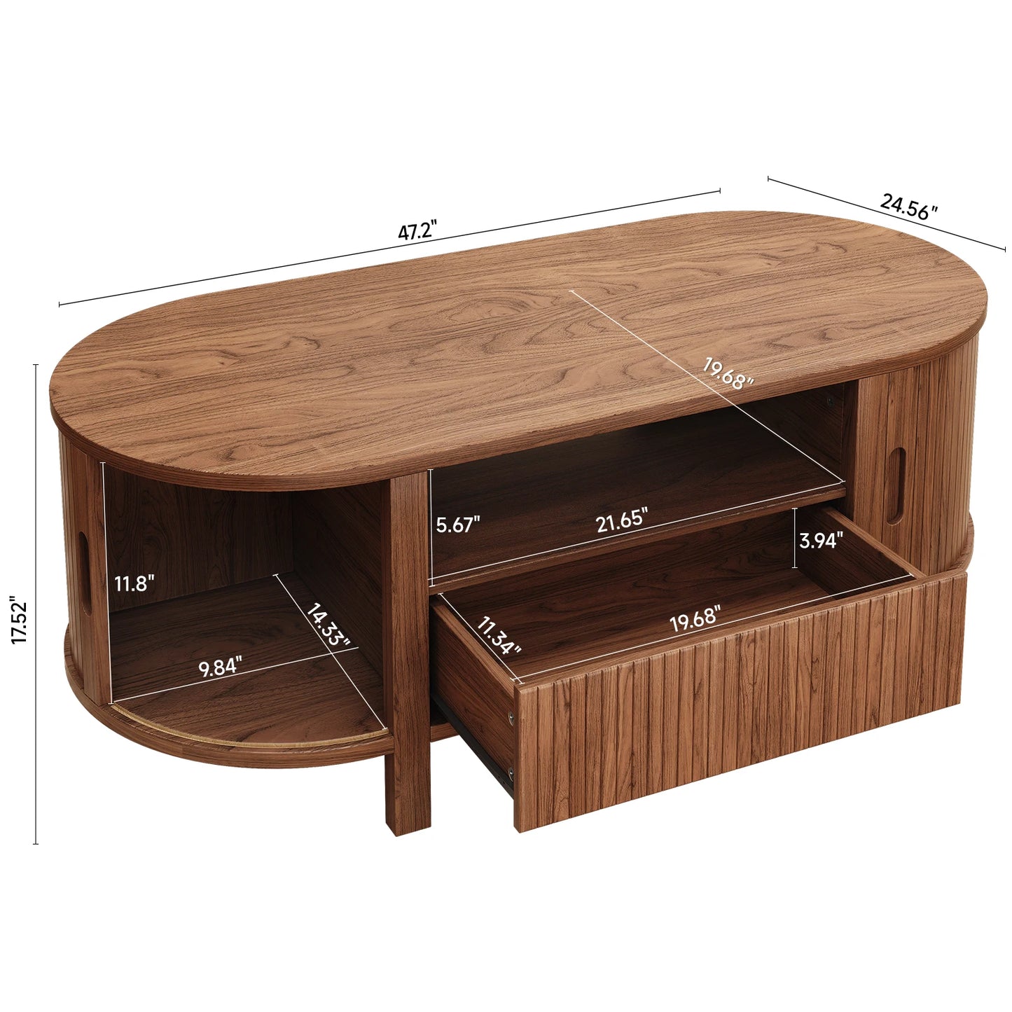 Oval Coffee Table With Cabinets And Sliding Doors