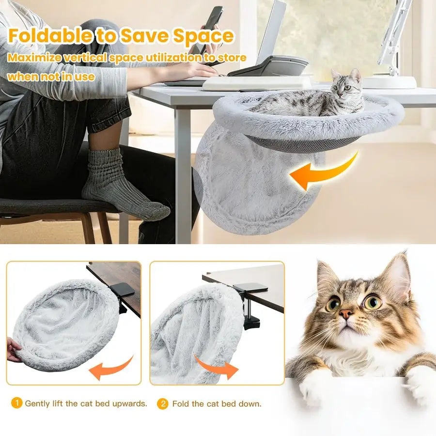 Cat Desk Bed With Premium Clamp On Desk Edge Hammock