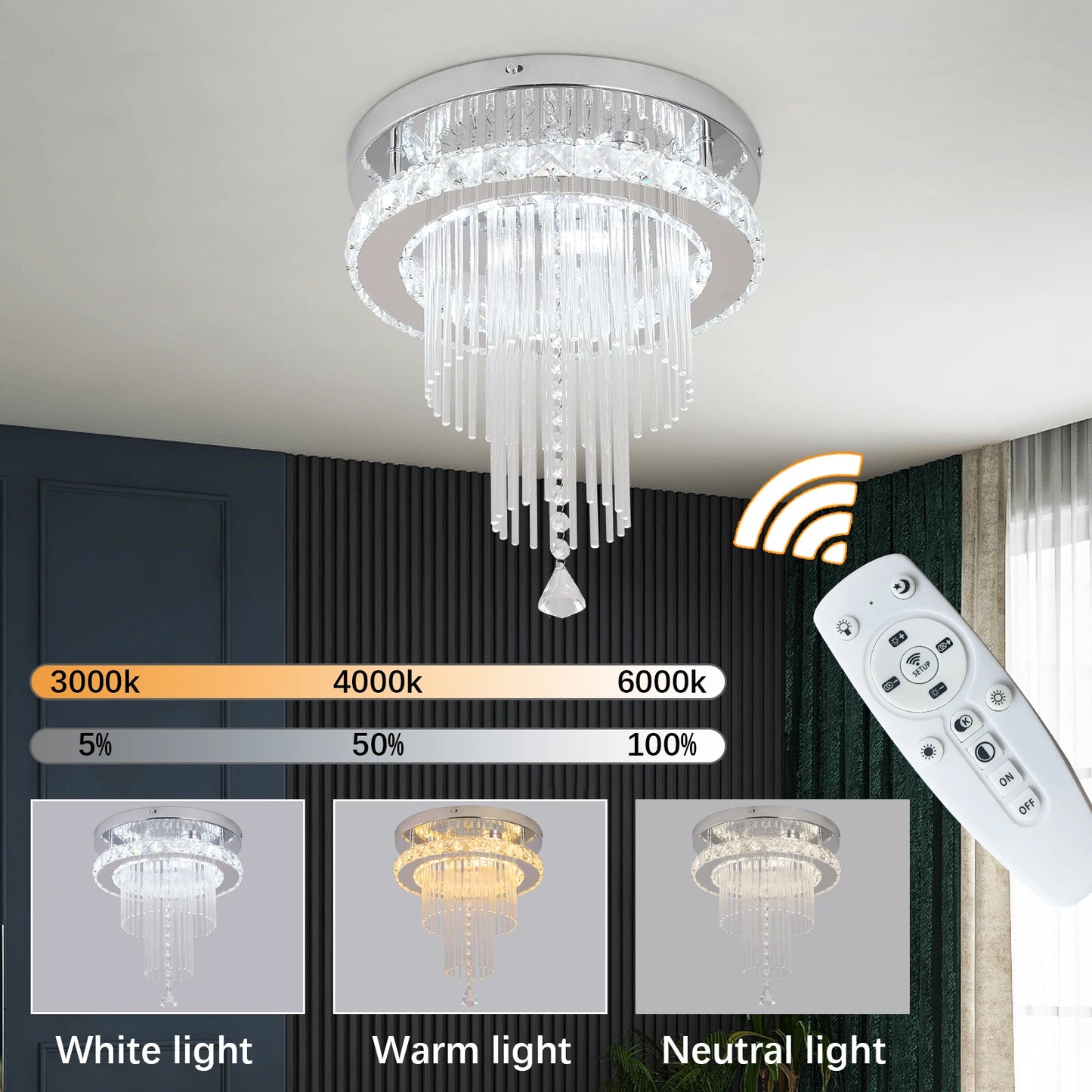 Deckrico Drop Crystal Pendant Light Chandelier For Living Room