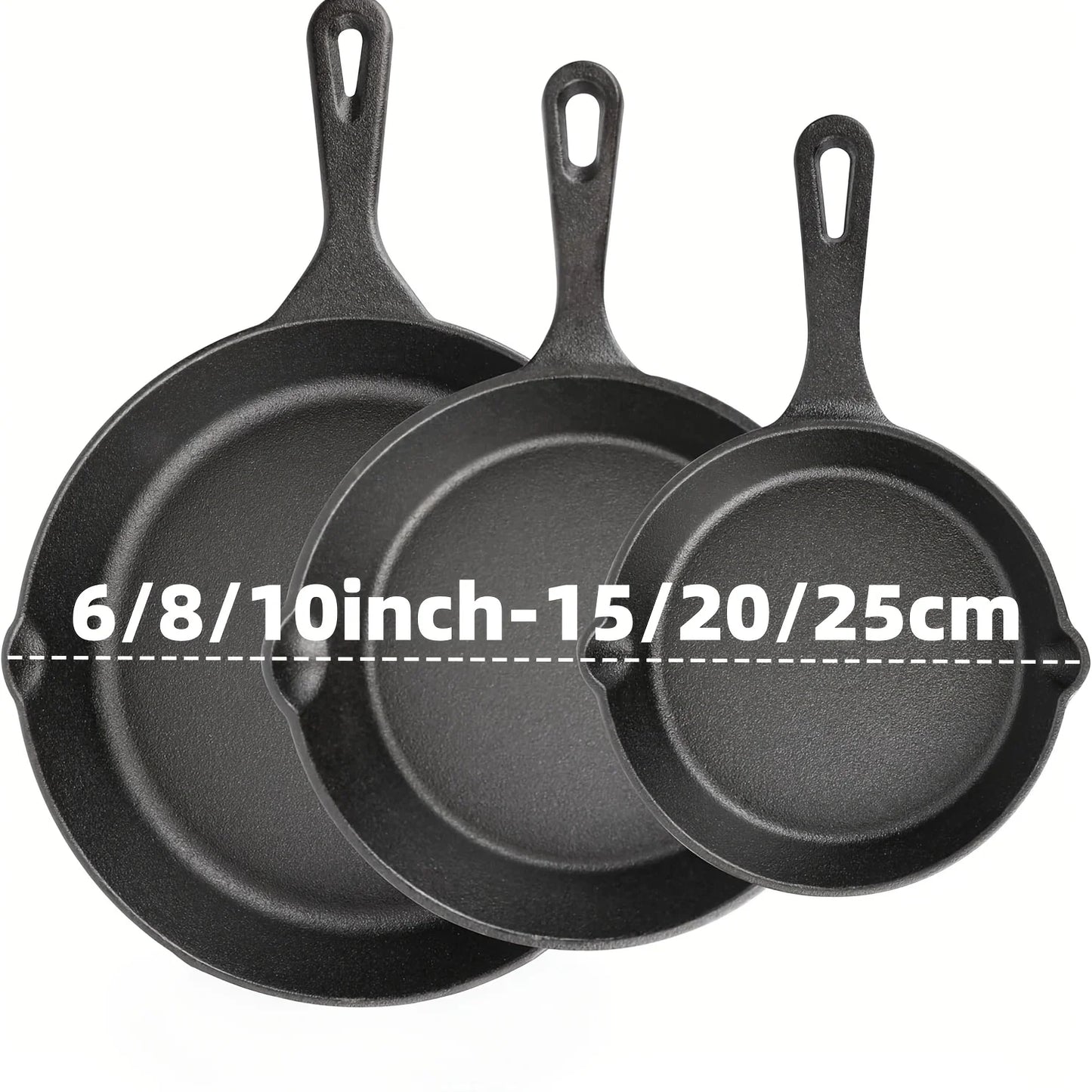 AEDG Cast Iron Skillet Set Three Piece Preseasoned Heavy Duty Pans Oven Grill