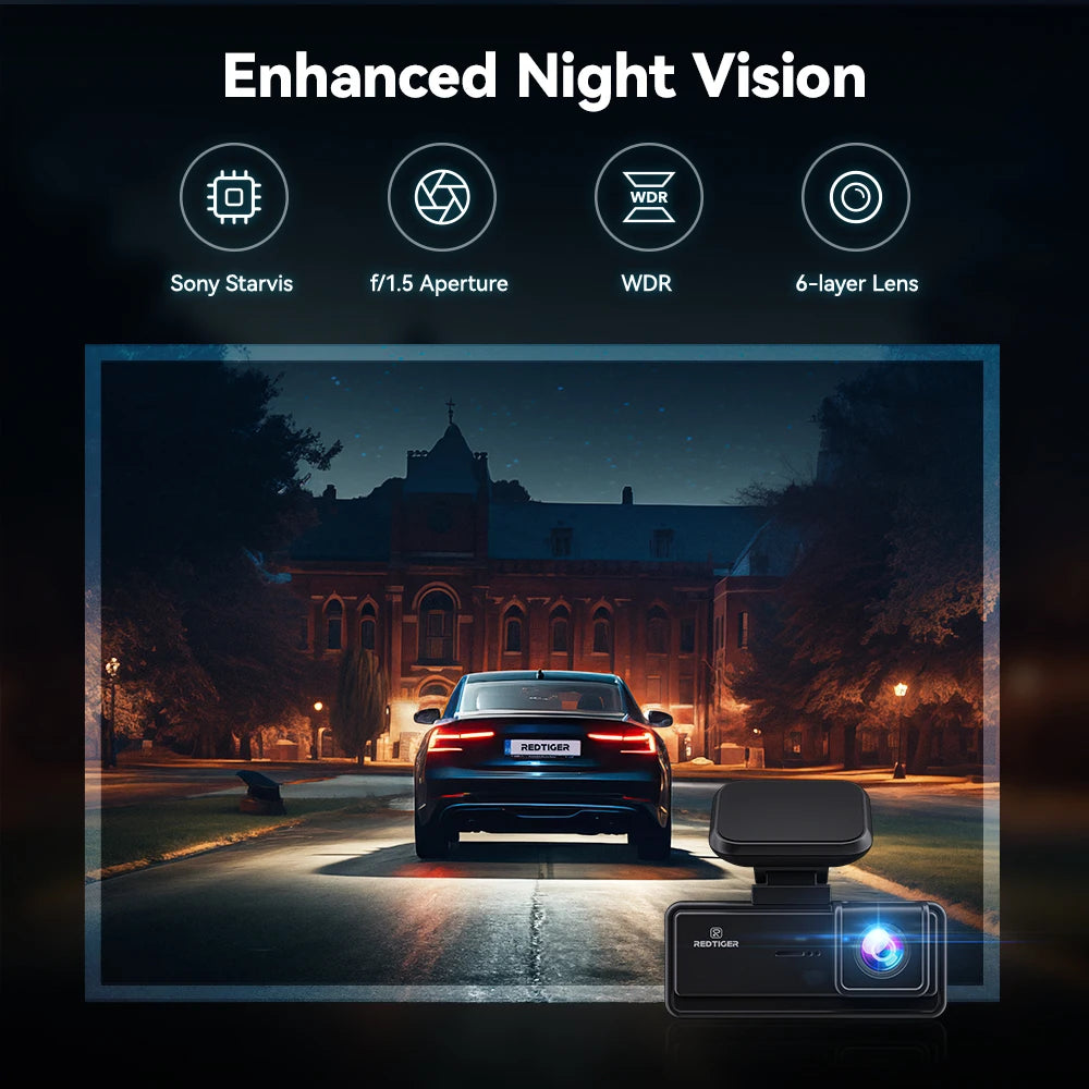 REDTIGER Dash Cam 4K With Built In GPS Night Vision
