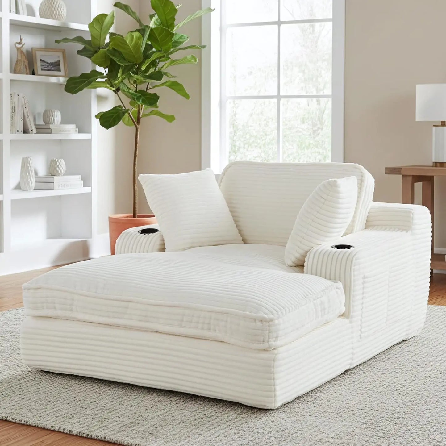 Indoor Oversized Chaise Lounge Chair With Pillows And Pockets