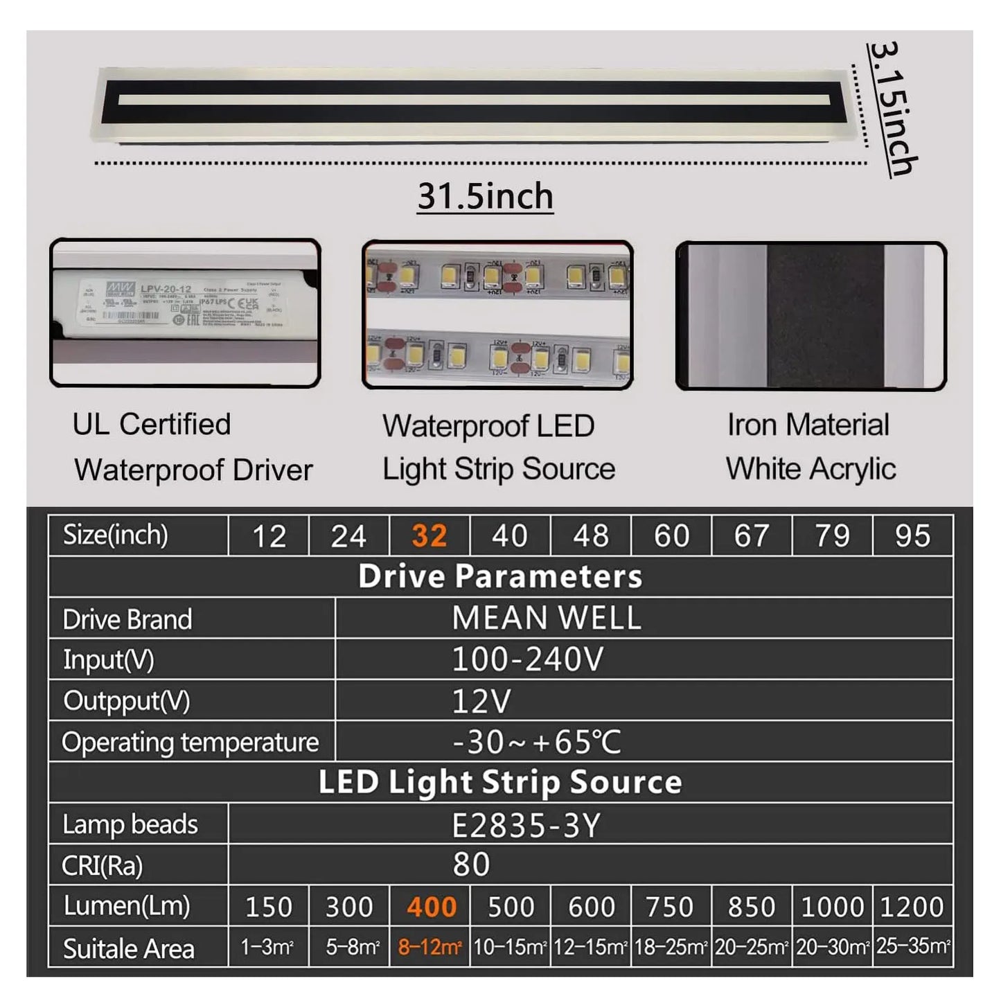 Modern Outdoor Long Strip LED Wall Lighting Fixture IP67