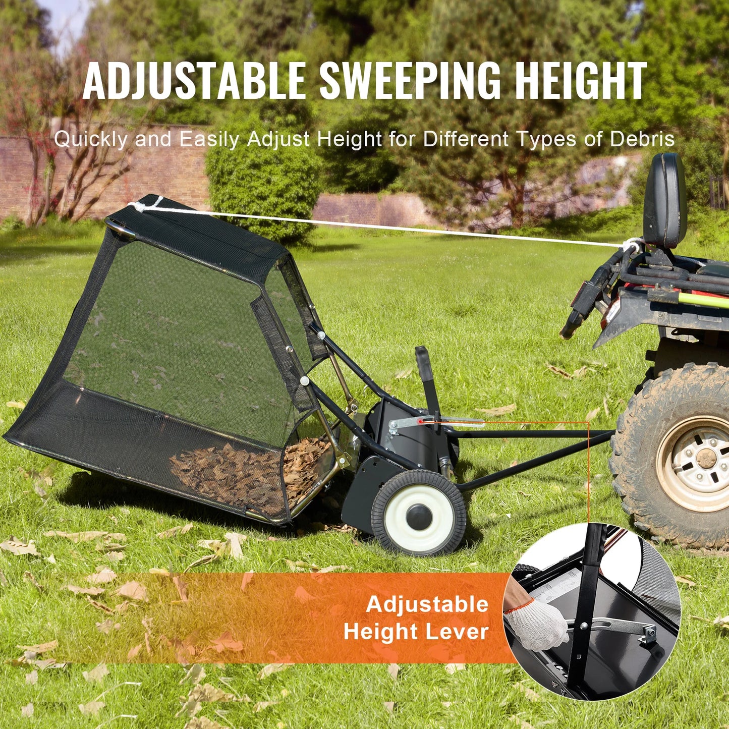 SucceBuy Lawn Sweeper Tow Behind Debris Collector 12 cu ft