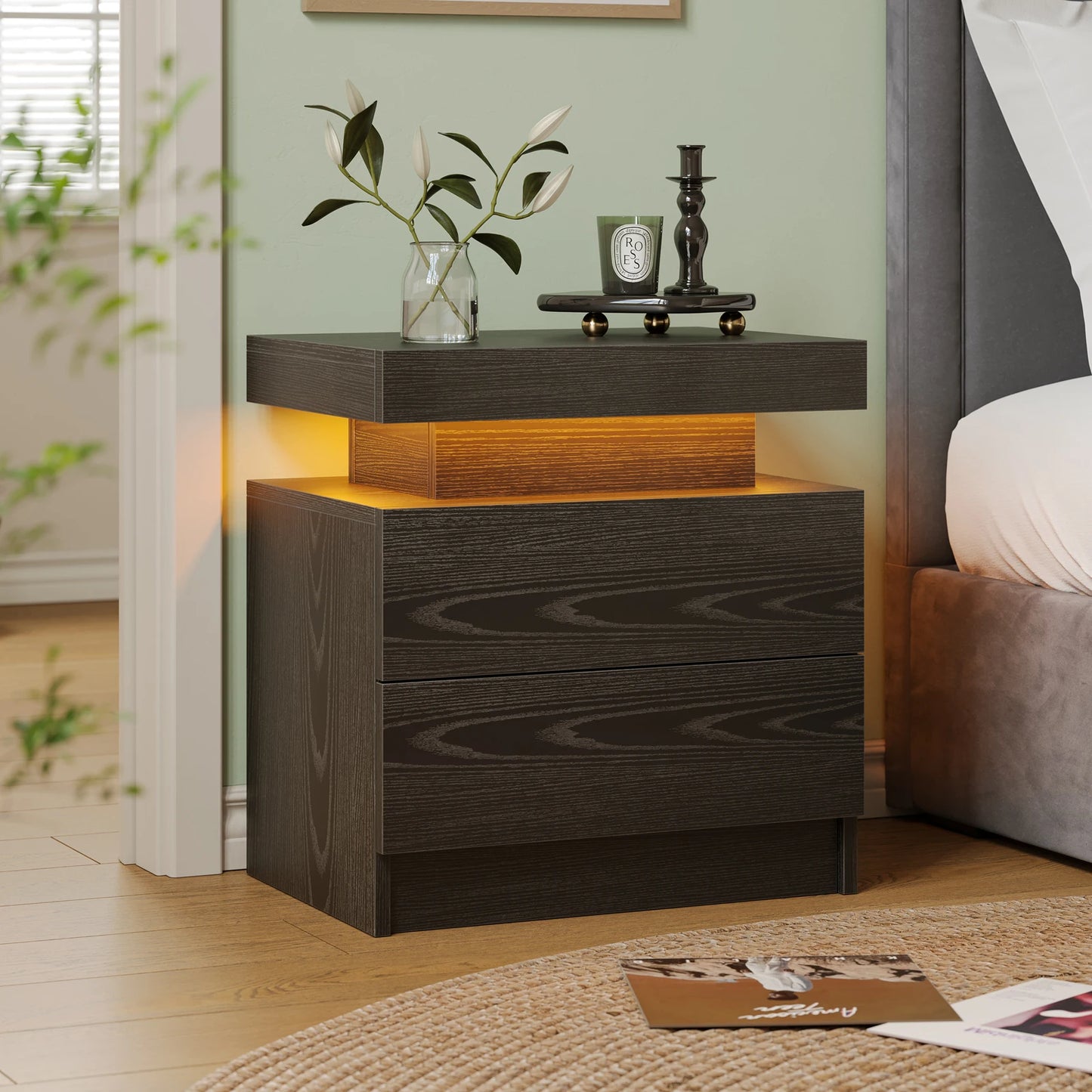 Cubehom LED Nightstands With RGB Lights And Two Drawers