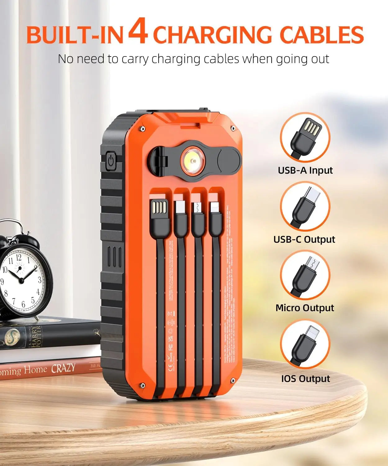 Solar Charger 40000mAh With Built-In Cables and Hand Crank