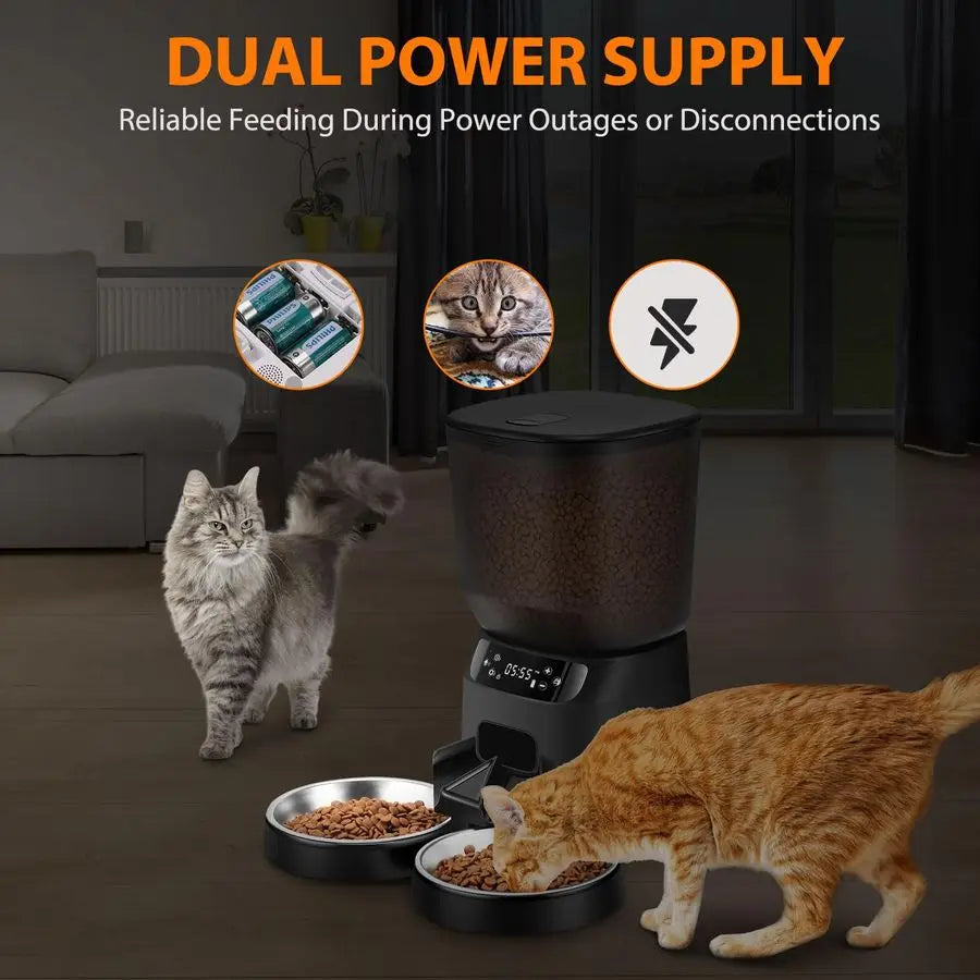 Automatic Dual Cat Feeder With Timer For Two Cats Bowls