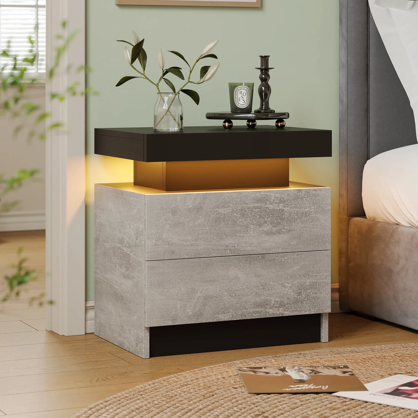 Cubehom LED Nightstands With RGB Lights And Two Drawers