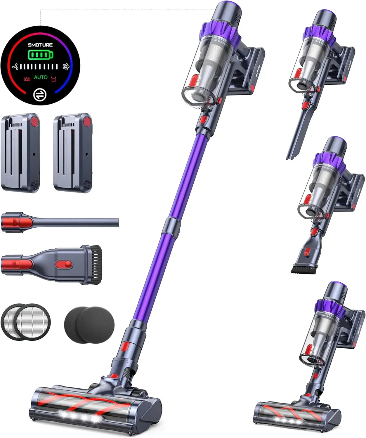 Cordless Vacuum Cleaner With 2 Batteries And 45KPa Suction