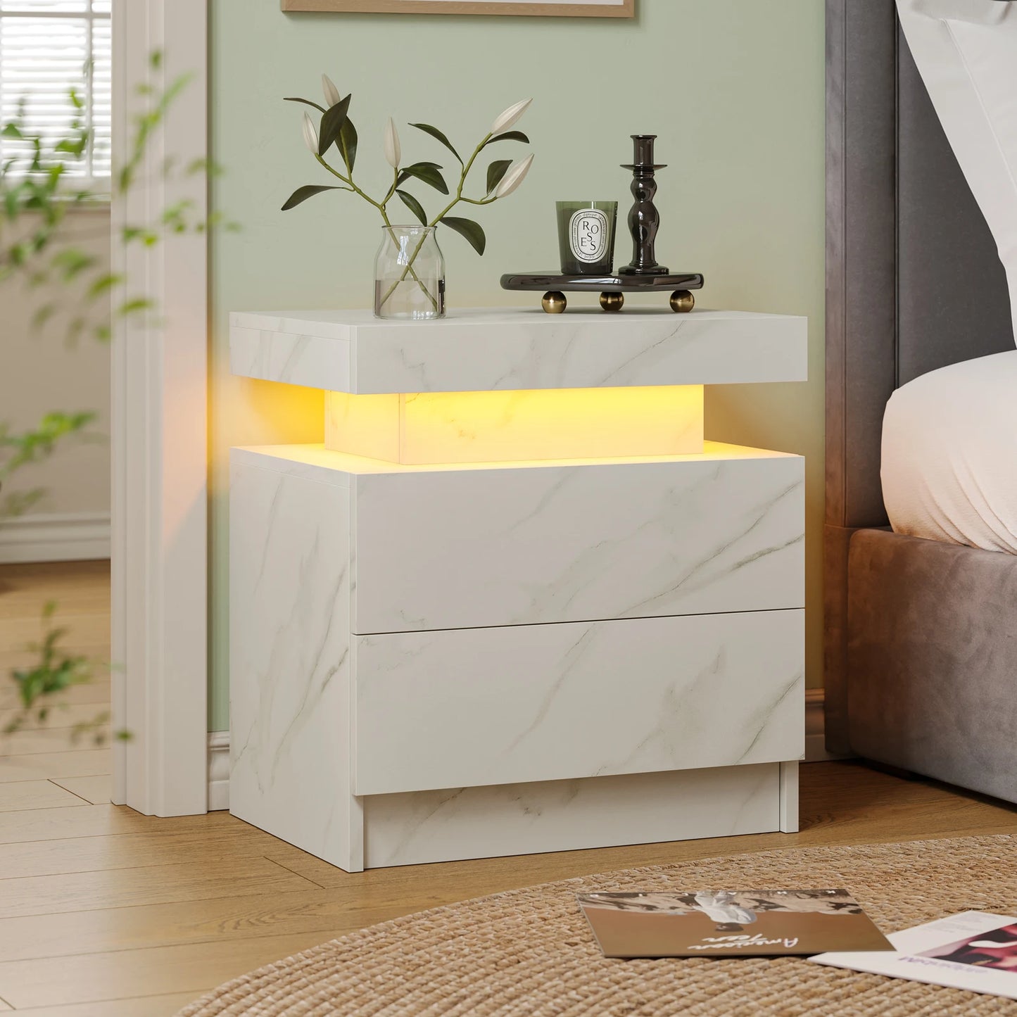Cubehom LED Nightstands With RGB Lights And Two Drawers