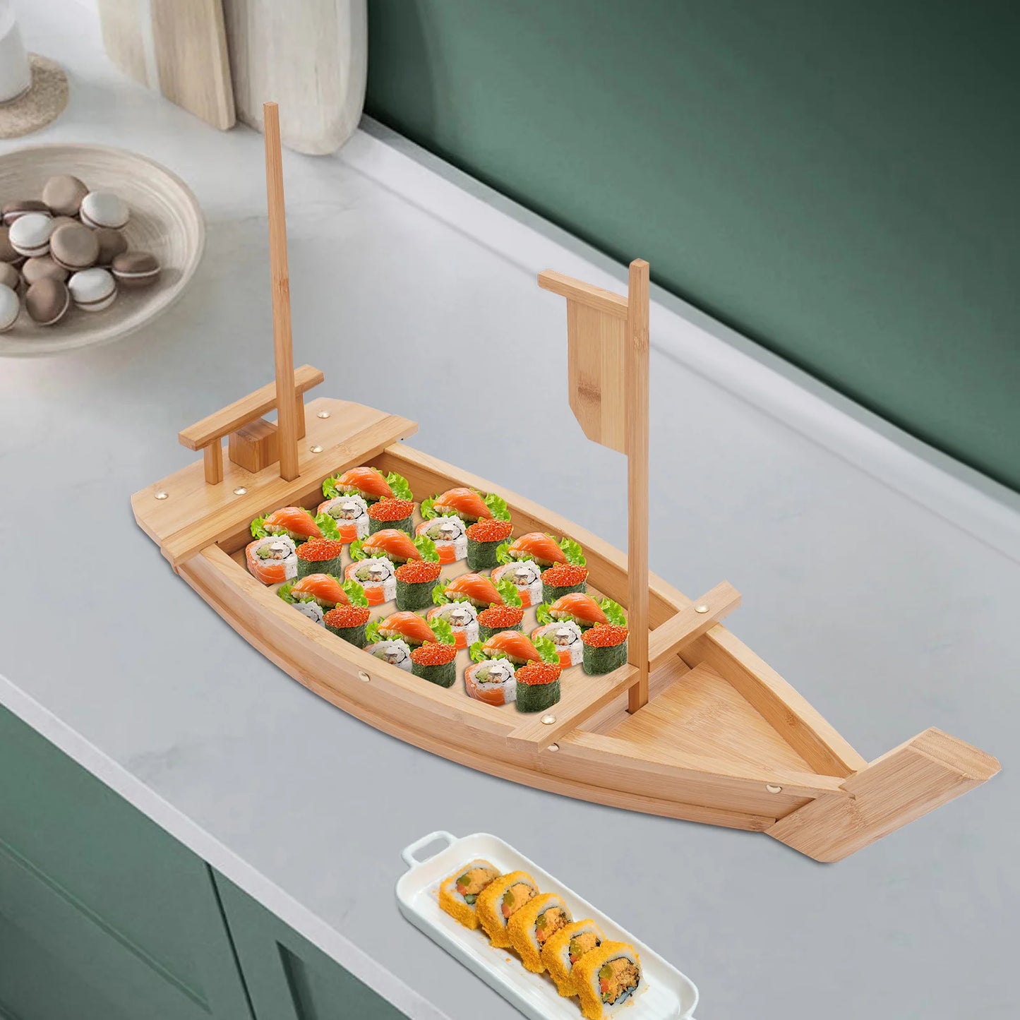 Bamboo Boat Shaped Sushi Serving Tray for Party Buffet