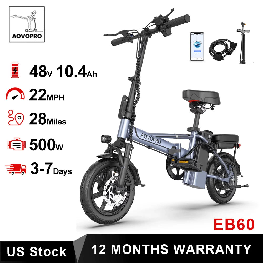 AOVOPRO EB60 Foldable Electric Bike Dual Seat 500W 48V